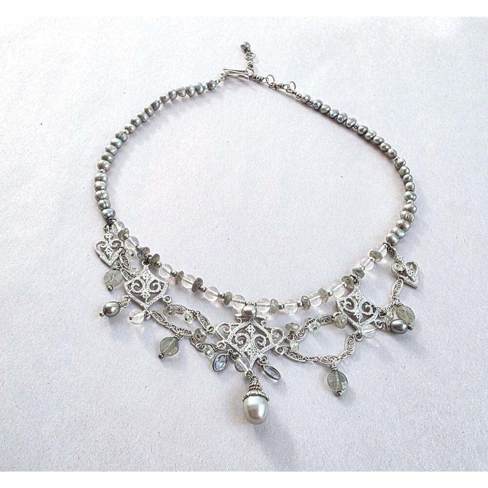 Necklace Sterling Silver 925 Pearl Labradorite Fairy Fairycore 16" Whimsy